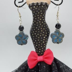 Turquoise Ceramic Flower Earrings